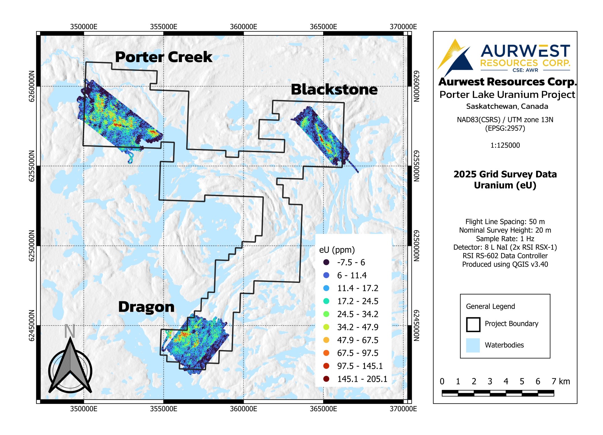Aurwest Porter Lake 2025 grid survey — eU (ppm)